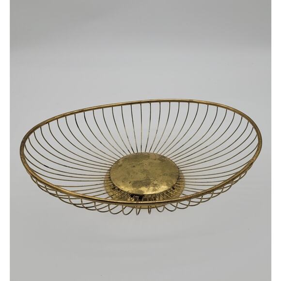 Vintage Mid Century 60s Wire Bread Basket Fruit Bowl MCM Oval Gold Tone Italy - Picture 3 of 16